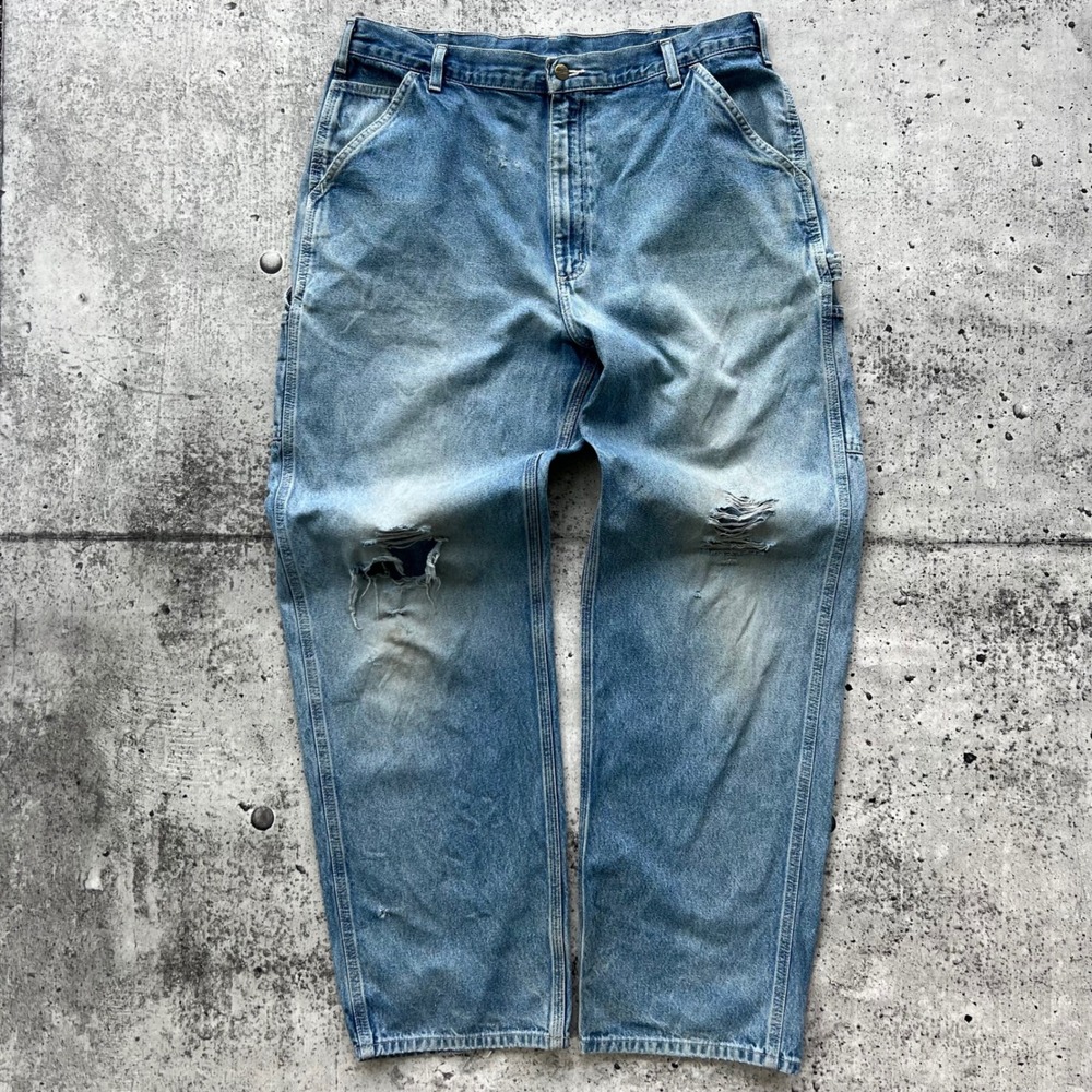 Carhartt B13 DST Jeans Men 38x34 Blue Distressed Carpenter Workwear Dungaree Y2K